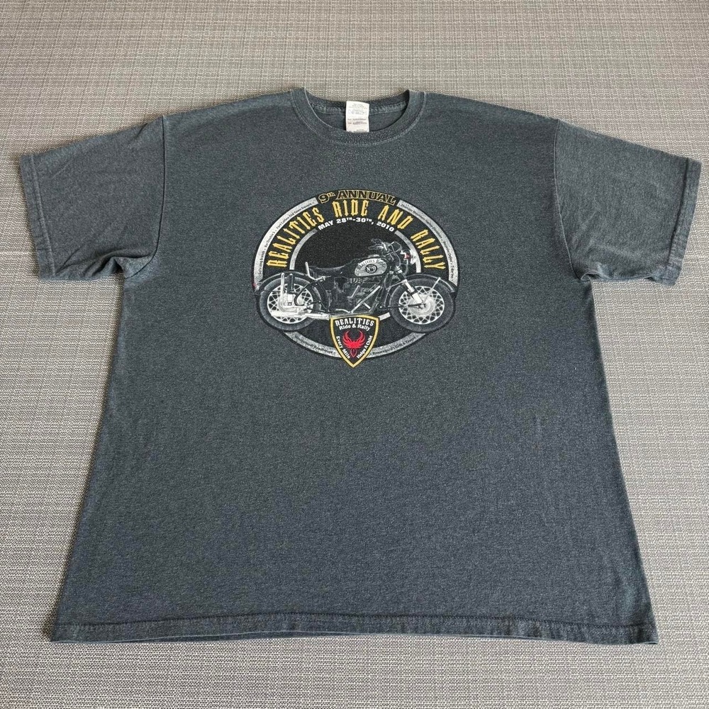 Gildan 2010 Realities and Rally Grey Motorcycle Men's T-Shirt Size XL